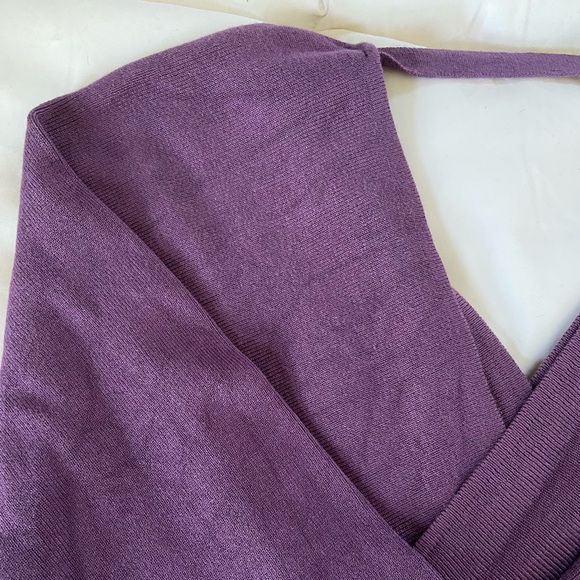 V Neck Batwing Long Sleeve Wrap Cozy Fall Sweater Dress - Picture 5 of 9